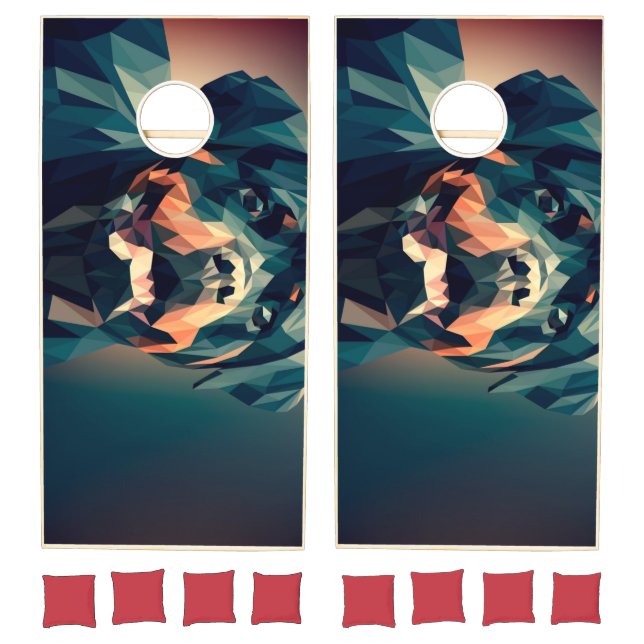 Abstract dog Natural Wood Cornhole set (Set)