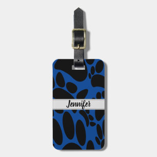 Abstract Dog Pawprint Blue Custom Name Luggage Tag