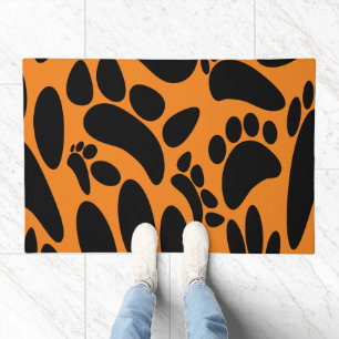 Abstract Dog Pawprint On Blue Doormat