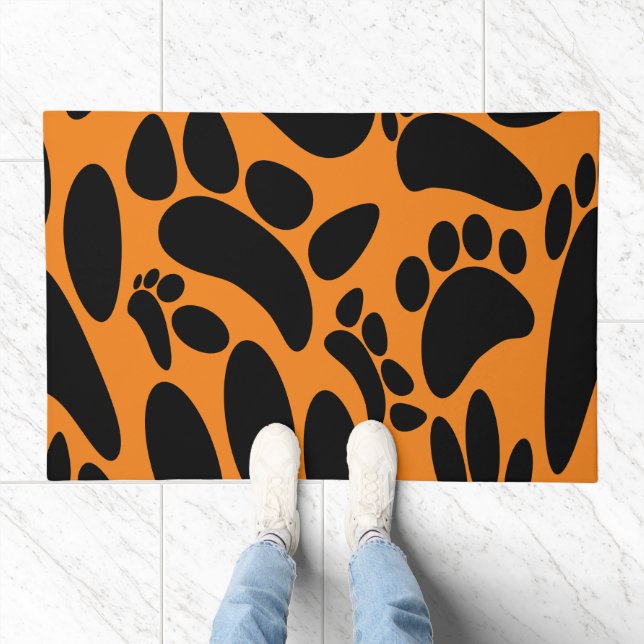 Abstract Dog Pawprint On Blue Doormat (Indoor)