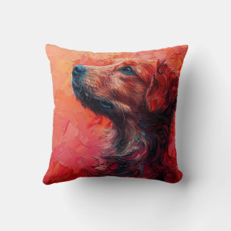 Abstract dog portrait in vibrant red hues. Generat Throw Pillow