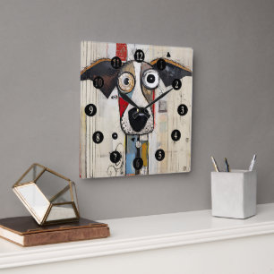 Abstract Dog Wide Eyed Square Wall Clock