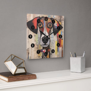  Abstract Dog Wide Eyed Square Wall Clock