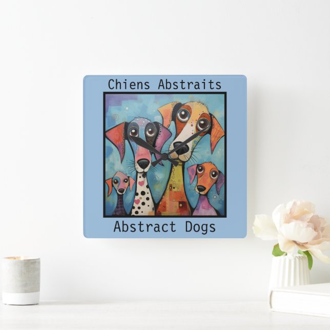 Abstract Dogs blue Square Wall Clock (Home)