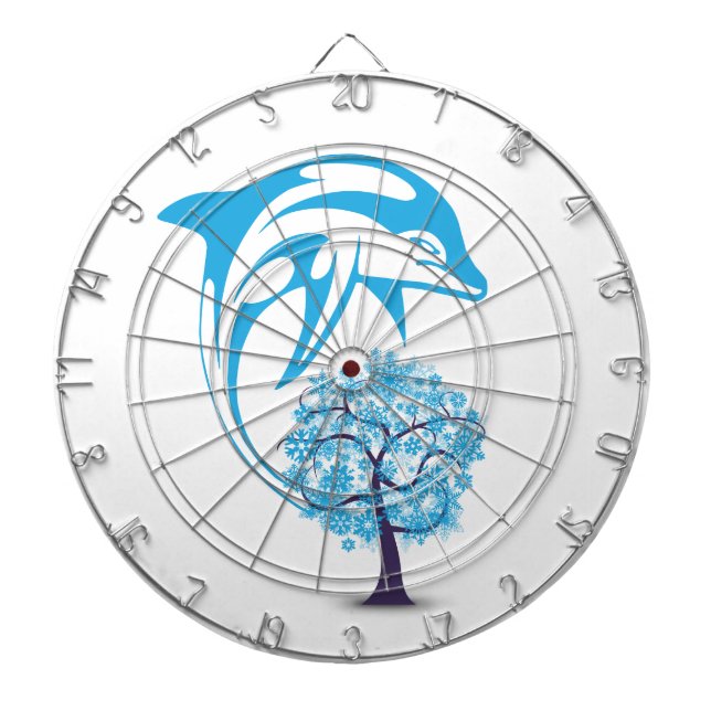 Abstract Dolphin Metal Cage Dartboard With Darts (Front)