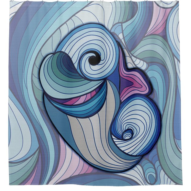 Abstract dolphin shower curtain (Front)
