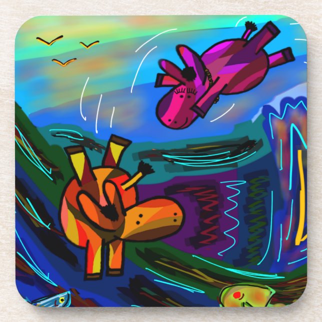 abstract donkeys swimming drink coaster (Front)