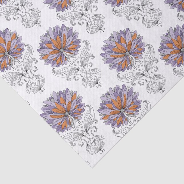 Abstract Doodle Art Style Flowers Purple Orange Tissue Paper (Detail)