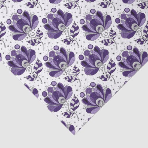 Abstract Doodle Art Style Flowers Shades of Purple