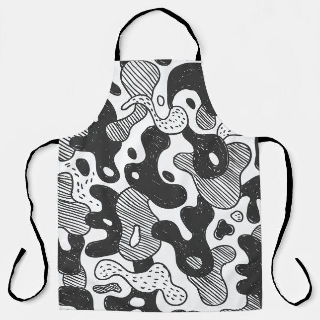 Abstract Doodle Camouflage Black Style Apron (Front)
