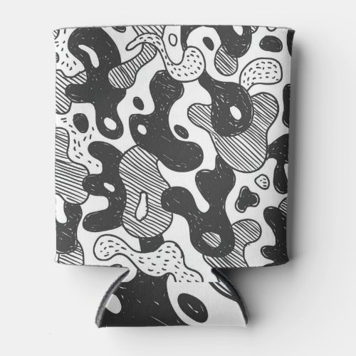 Abstract Doodle Camouflage Black Style Can Cooler