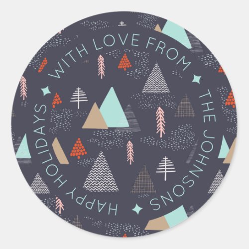 Abstract Doodle Christmas Trees Personalized Classic Round Sticker