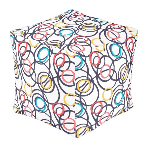 Abstract Doodle Circles On White Pouf
