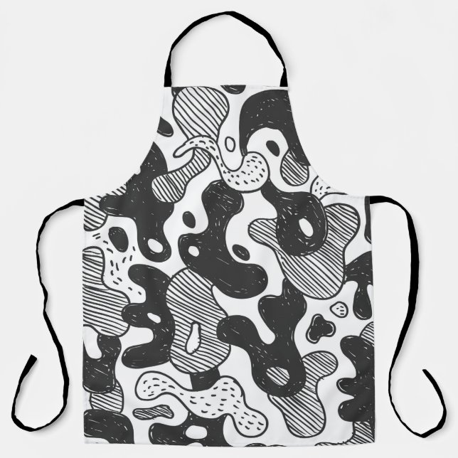abstract doodle style camouflage,black apron (Front)