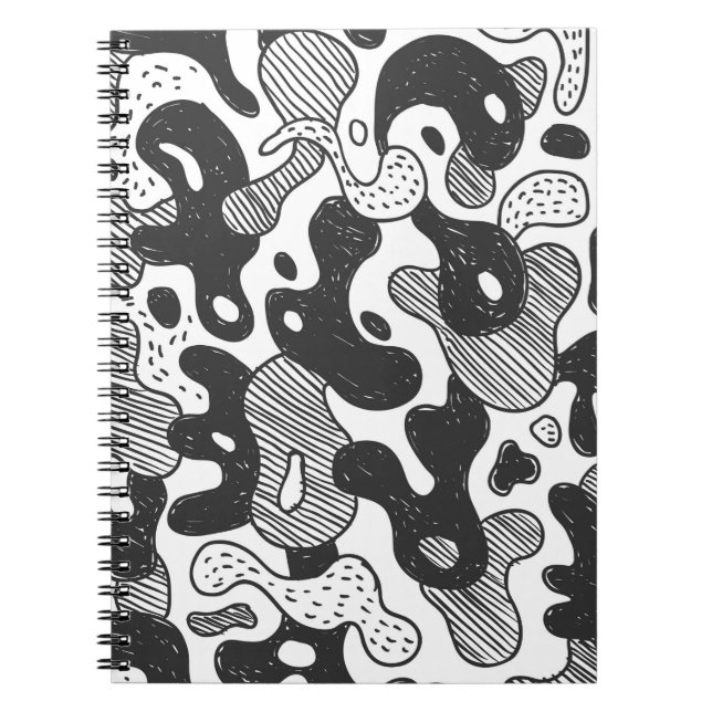 abstract doodle style camouflage,black notebook (Front)