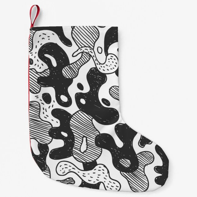 abstract doodle style camouflage,black small christmas stocking (Front)
