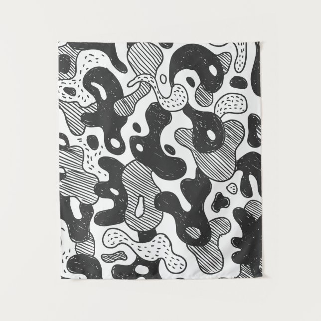 abstract doodle style camouflage,black tapestry (Front)