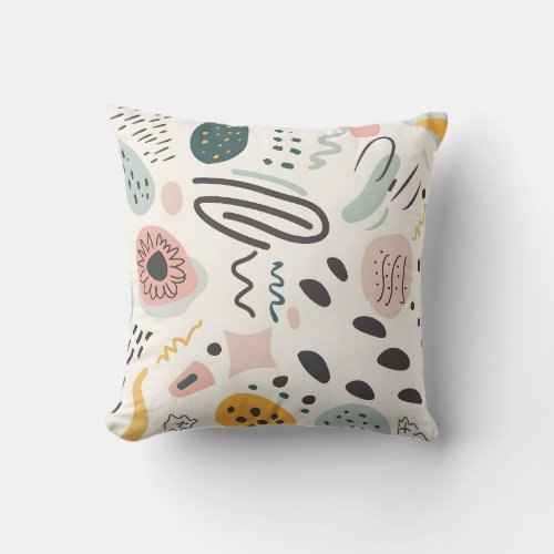 Abstract Doodles Graffiti Pastel Colorful Throw Pillow