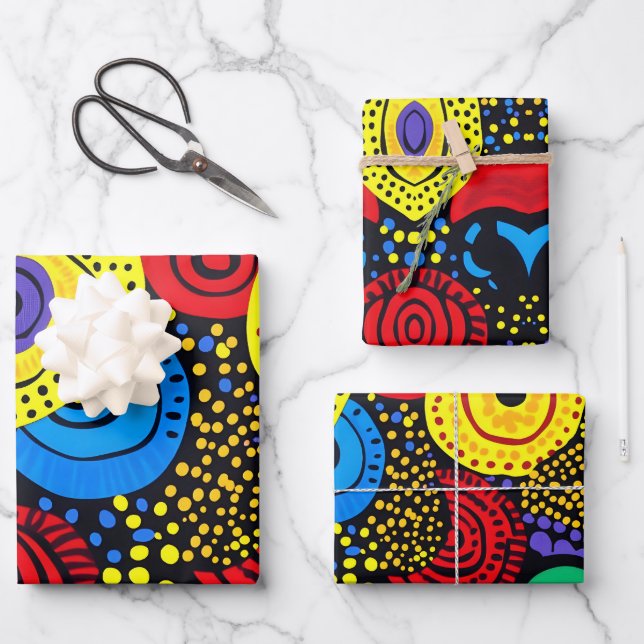 Abstract dot art 4 wrapping paper sheets (Front)