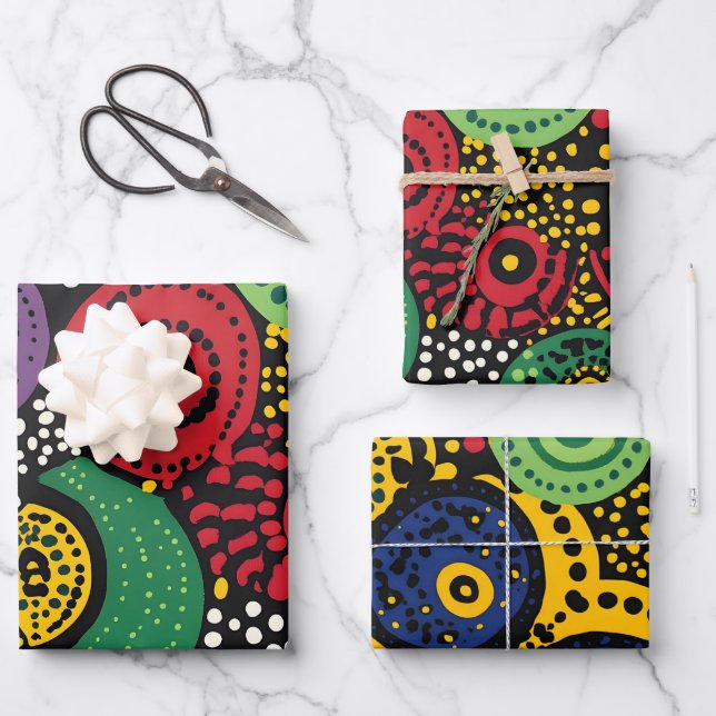 Abstract dot art 8 wrapping paper sheets (Front)