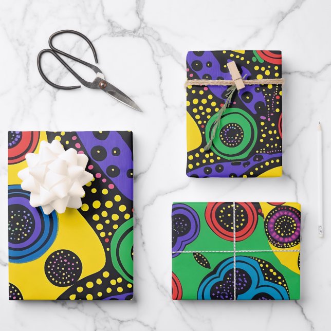 Abstract dot art 9 wrapping paper sheets (Front)