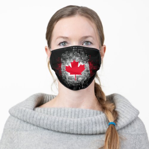 Abstract Dot Pattern Canadian Flag on Black Adult Cloth Face Mask