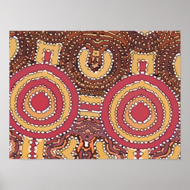 Abstract Dots and circles, red brown Poster (Front)