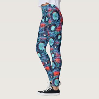 Abstract dots, bubbles pattern, blue colorful art leggings