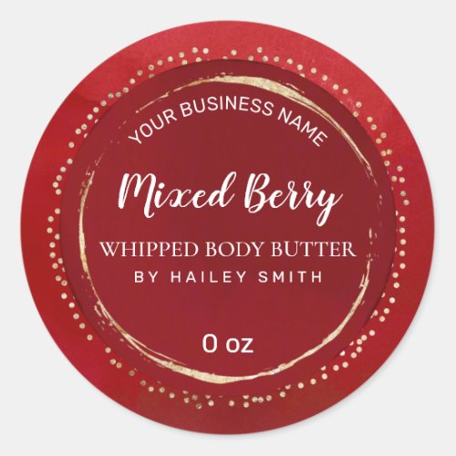 Abstract Dots Red And Gold Whipped Body Butter Classic Round Sticker