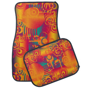 Abstract Dots & Rings Pattern - orange Car Floor Mat