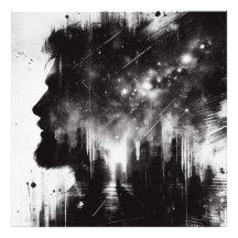 Abstract Double Exposure Portrait with Starry Sky