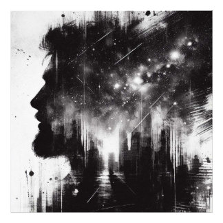 Abstract Double Exposure Portrait with Starry Sky Photo Print