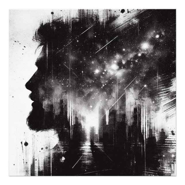 Abstract Double Exposure Portrait with Starry Sky Photo Print (Front)
