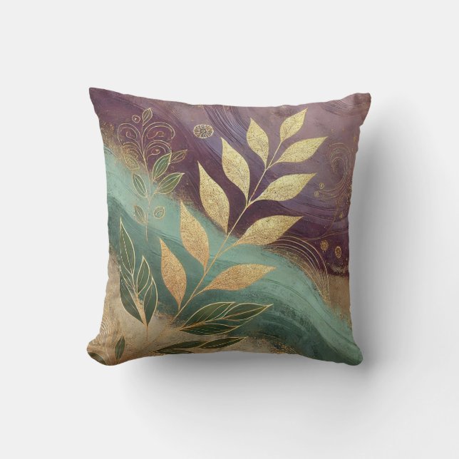 Abstract DoubleShade Golden Leaf Art Style 23 Throw Pillow (Front)