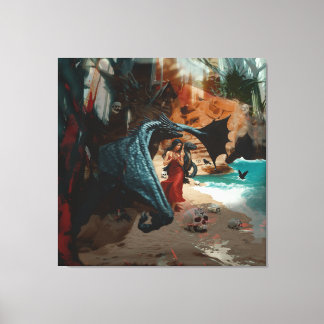 Abstract Dragon Skull Occult Dark Witchy AI Art Canvas Print