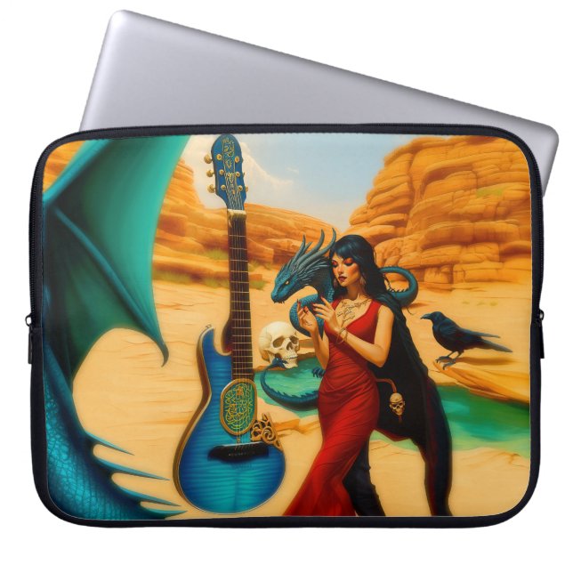 Abstract Dragon Skull Occult Dark Witchy AI Art Laptop Sleeve (Front)