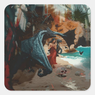 Abstract Dragon Skull Occult Dark Witchy AI Art Square Sticker