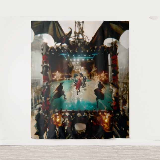 Abstract Dragon Skull Occult Dark Witchy AI Art Tapestry (Front)