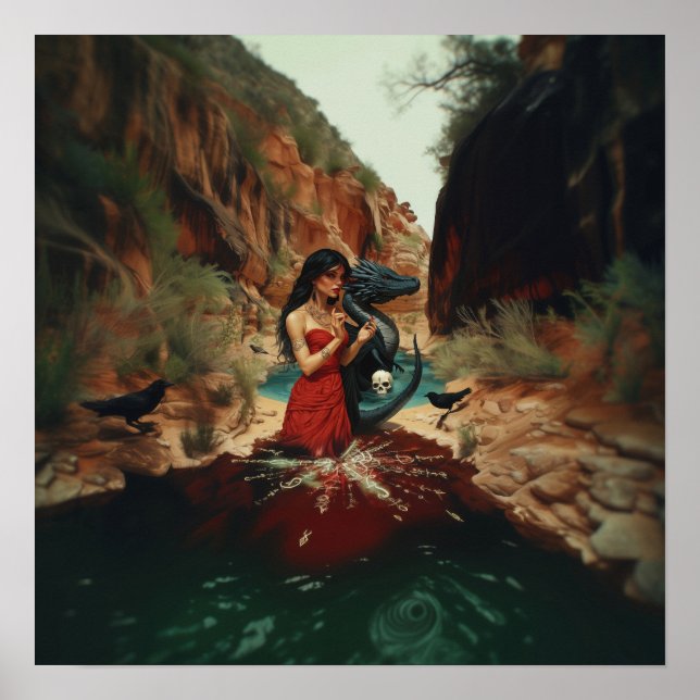 Abstract Dragon Skull Witchy AI Art Matte Value Poster (Front)