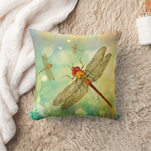 Abstract Dragonflies in a Garden Throw Pillow