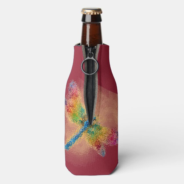 Abstract Dragonfly Art (red) Bottle Cooler (Bottle Back)