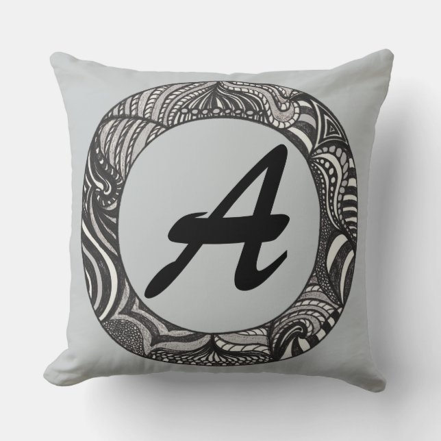 Abstract Drawing Circle Gray Monogrammed Pillows (Front)