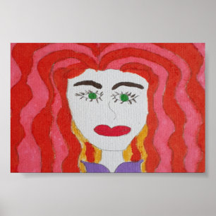 Abstract Drawing: Face of a Red Haired Girl Poster