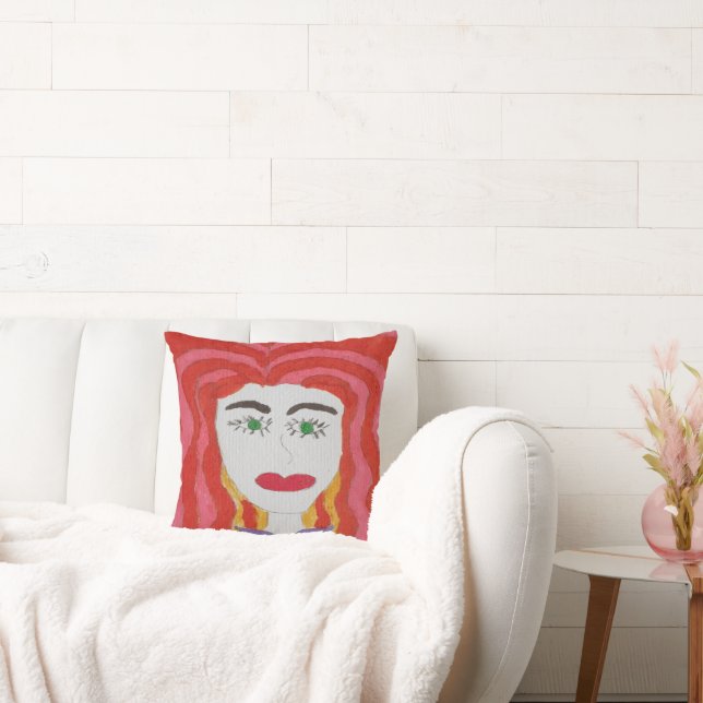 Abstract Drawing: Face of a Red Haired Girl Throw Pillow (Couch)