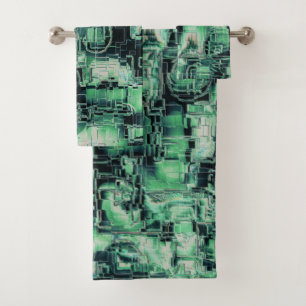 Abstract drawing in mosaic sculpted in coral tones bath towel set