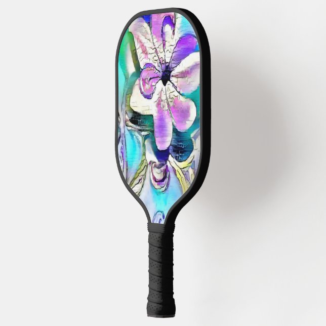Abstract drawing of colorful flowers  pickleball paddle (Left)