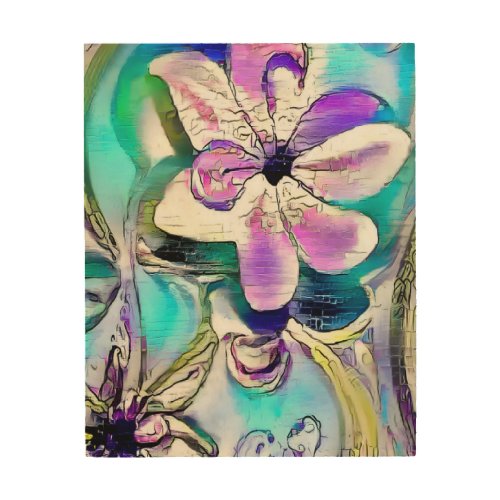 Abstract drawing of colorful flowers  wood wall art