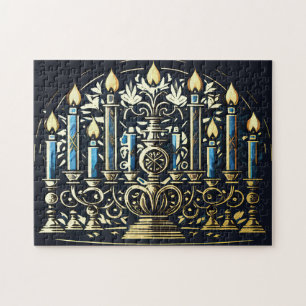 Abstract Drawing of Menorah Gold Blue Jigsaw Puzzle