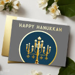 Abstract Drawing of Menorah Gold Blue Modern Holiday Card<br><div class="desc">Holiday themed items designed by Umua. Printed and shipped by Zazzle or their affiliates.</div>