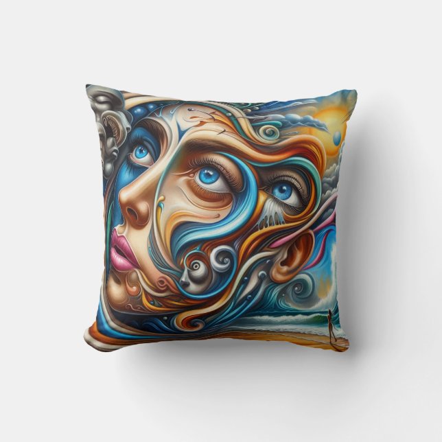 Abstract Dreamscape Ocean Serenity & Cosmic Wonder Throw Pillow (Front)